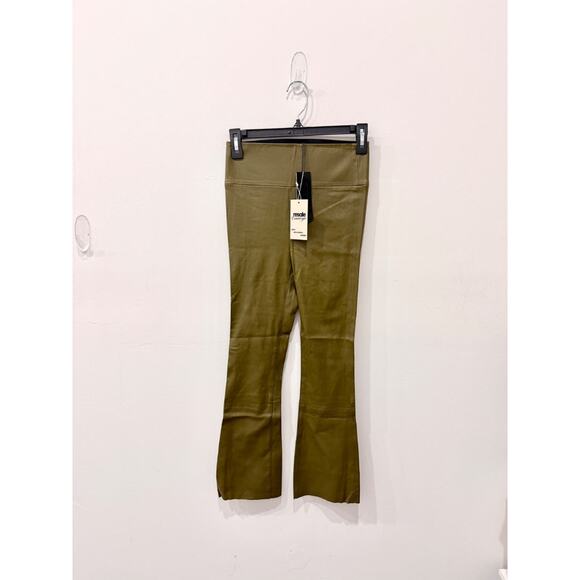 SPRWMN High Waisted Skinny Fit Leather Ankle Flare Pants Moss Green Women's XS - Picture 3 of 6